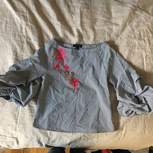 New Look Checkered Blouse with Embroidery